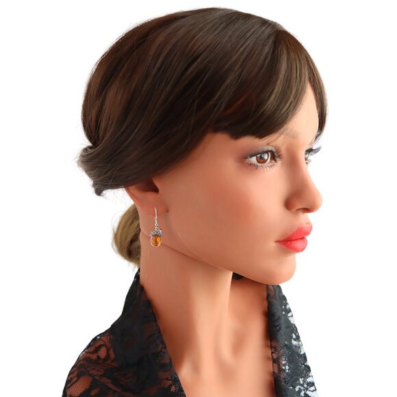 Baltic Amber Grape Leaf Dangle Earrings in s925 - Picture 5 of 6